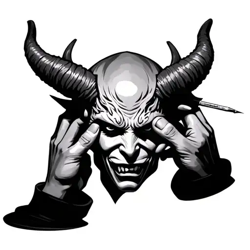 hands crafting devil face made tattoo design idea