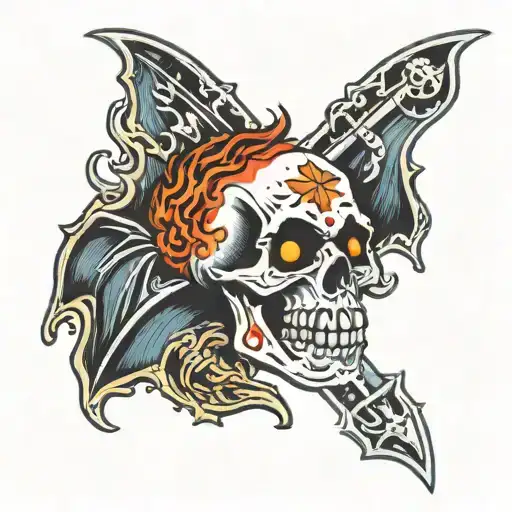 skull bats cross flames Ozzy Osbourne  tattoo design idea