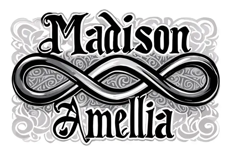 "Madison          Amelia" Written names in infinity symbol tattoo design idea