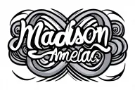 "Madison          Amelia" Written names in infinity symbol tattoo design idea