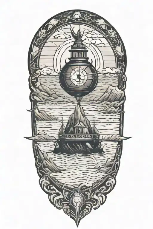 A lone hermit, wandering by the ocean, looking out at sea tattoo design idea