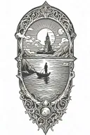 A lone hermit, wandering by the ocean, looking out at sea tattoo design idea