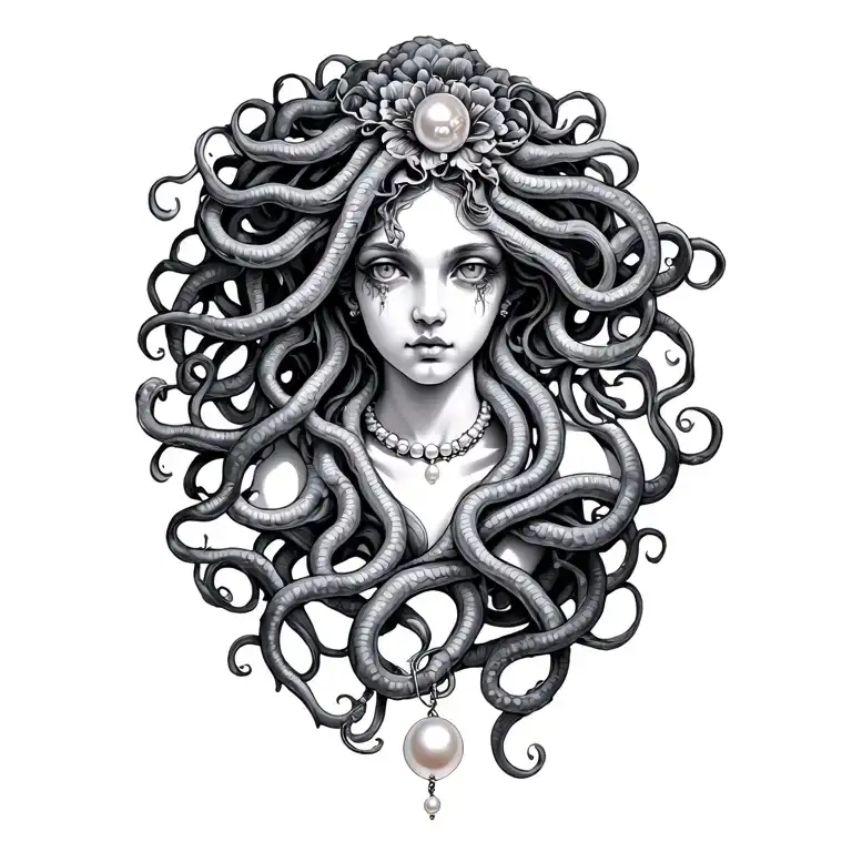 Medusa with pearl necklace tattoo design idea