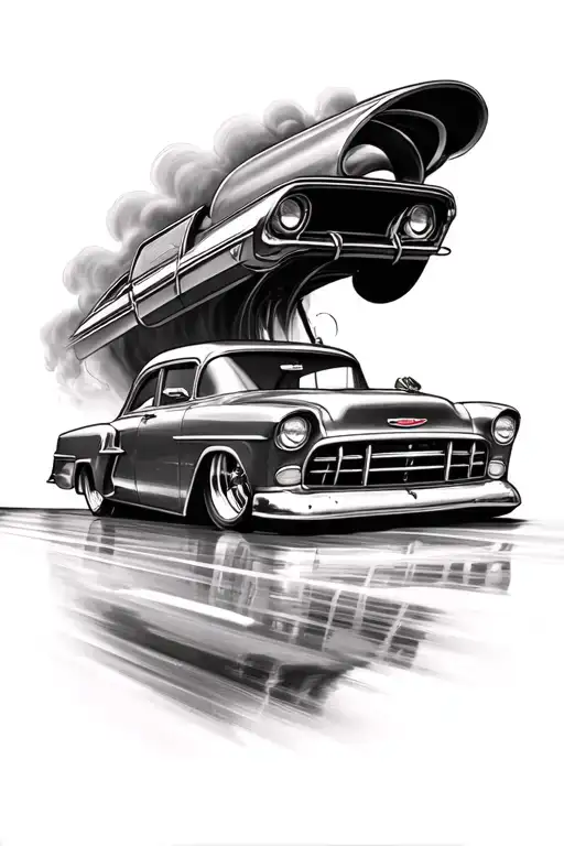 1955 Chevrolet. drag racing. tattoo design idea