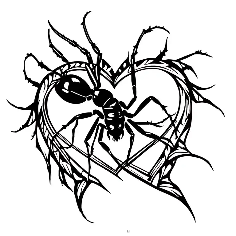 ant inside a heart tattoo design idea