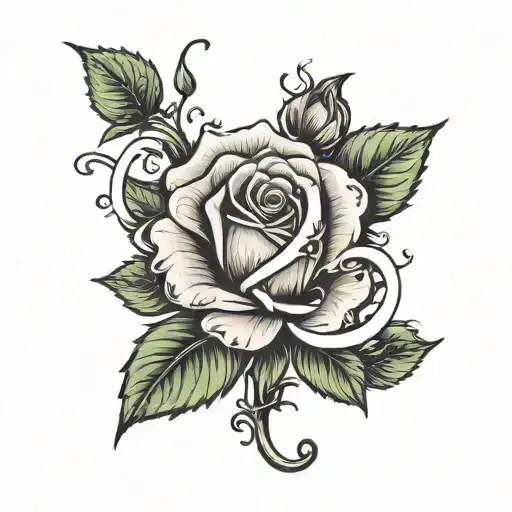 rose with initials MR on one petal and KJ on another. put the word Volim Te at the bottom of the stem  tattoo design idea
