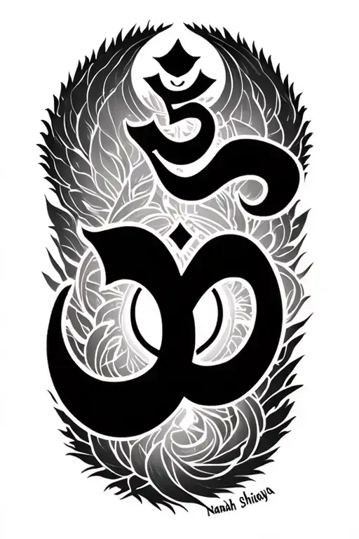 trisul with om and writing om namah shivaya written tattoo design idea