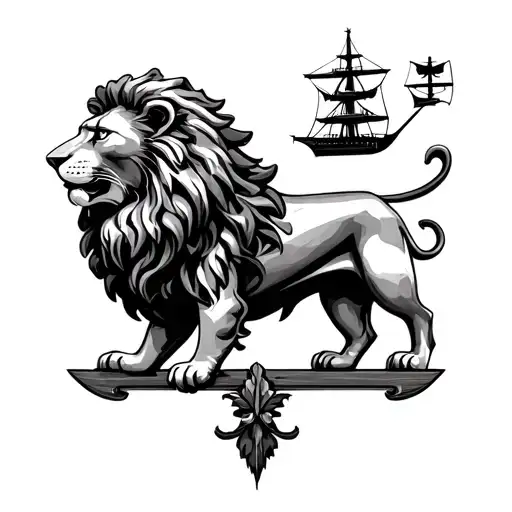 lion on portuguese naval ship tattoo design idea