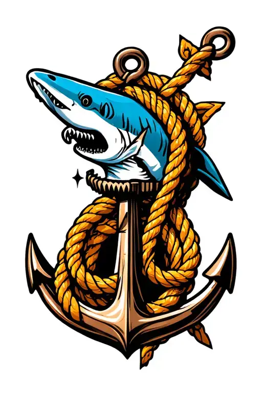 anchor rope boat compass shark tattoo design idea