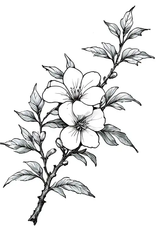 dogwood branch and flower tattoo design idea