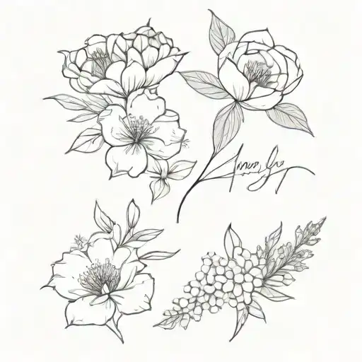 feb July and August birth flower bouquet tattoo design idea