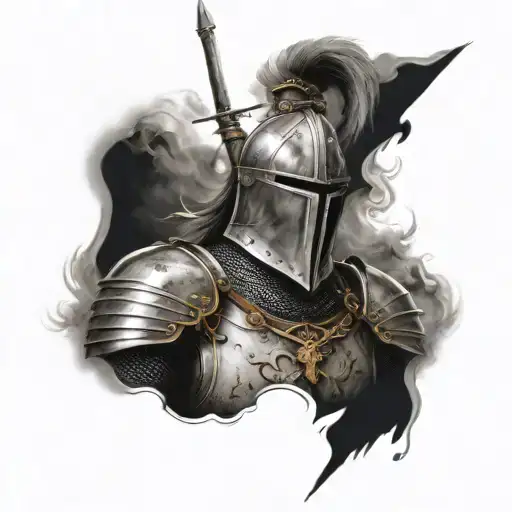 a knight with a sword and cavalry behind him tattoo design idea