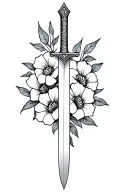 sword and flowers tattoo design idea