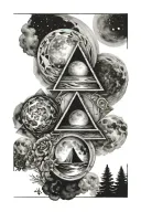 moons inside 3 triangles tattoo design idea