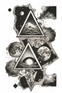 moons inside 3 triangles tattoo design idea