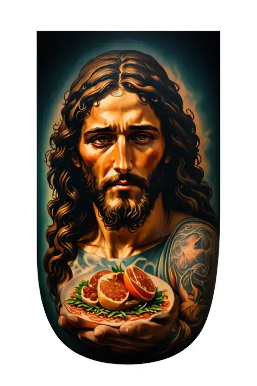 A full arm tattoo that blends my struggle with hunger while growing, my unwavering faith to Jesus, and all my tech ideas tattoo design idea