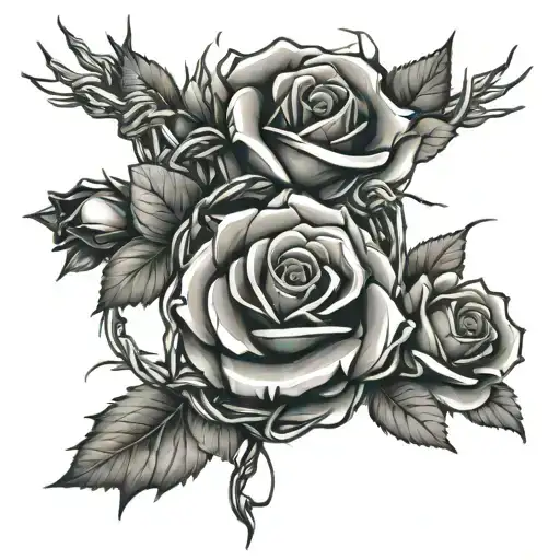 barbed wire with roses intertwined within tattoo design idea