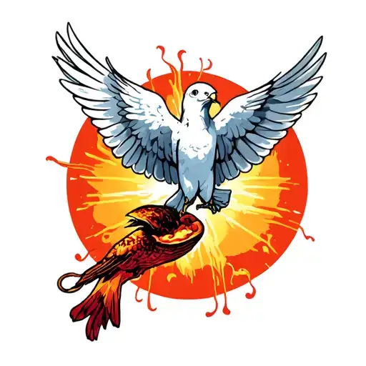 Snack and Dove flying to heaven vs hell tattoo design idea