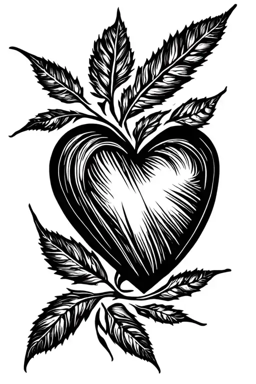 hemp leaf heart morphing tattoo design idea