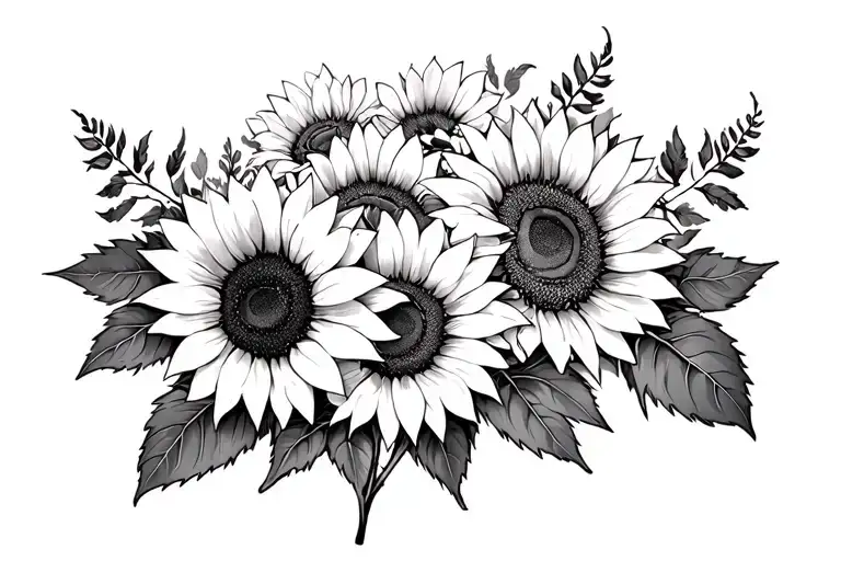 bouquet of sunflowers 🌻 foliage on the front A tattoo design idea