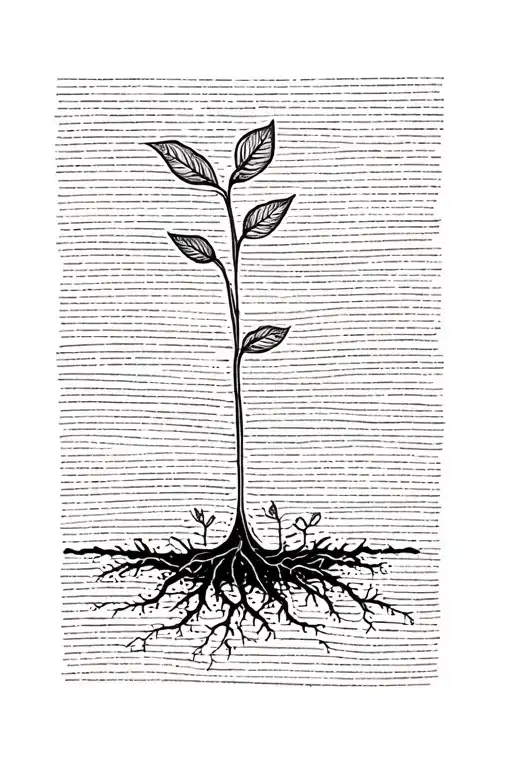 for my daughter pip, a seed in the soil that is sprouting a few leaves. horizontal line for the soil with a few roots tattoo design idea