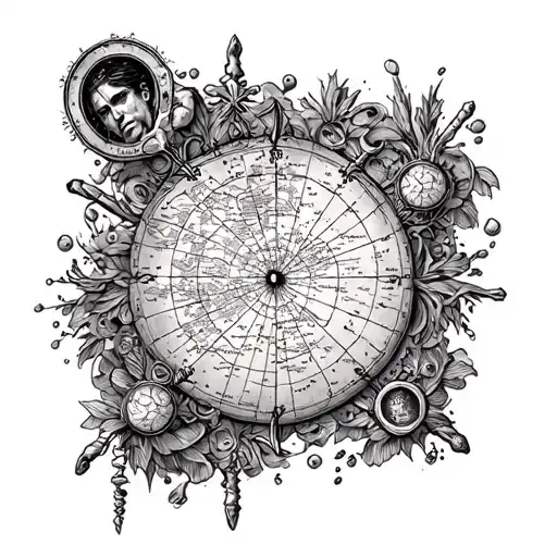 Uncharted treasure map with pharmaceutical tattoo design idea