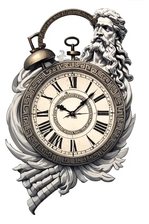 Greek key in clock with zeus tattoo design idea