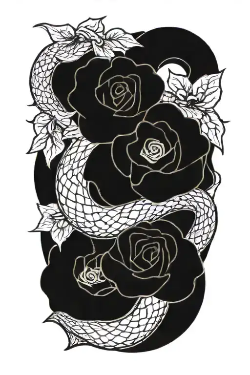 rose and snake blackout tattoo design idea