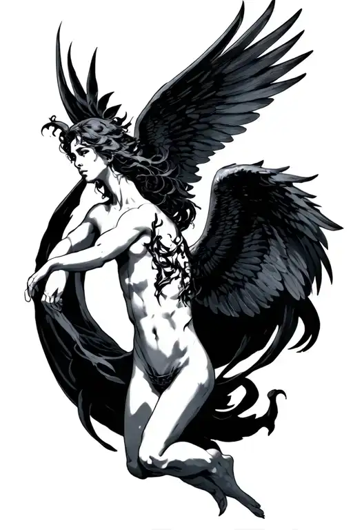 samael flying nude dark tattoo design idea