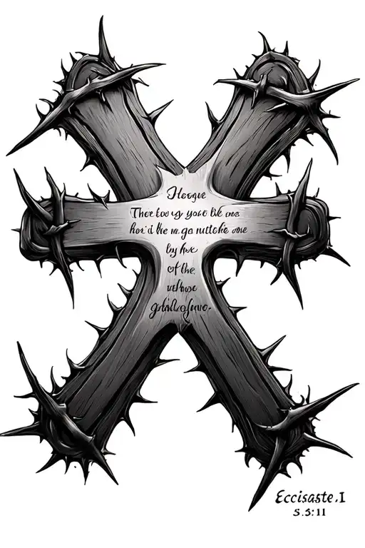 cross with thorns and Bible verse Ecclesiastes 3:11 tattoo design idea