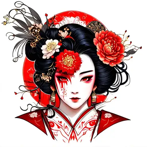 geisha namakubi severed head tattoo design idea