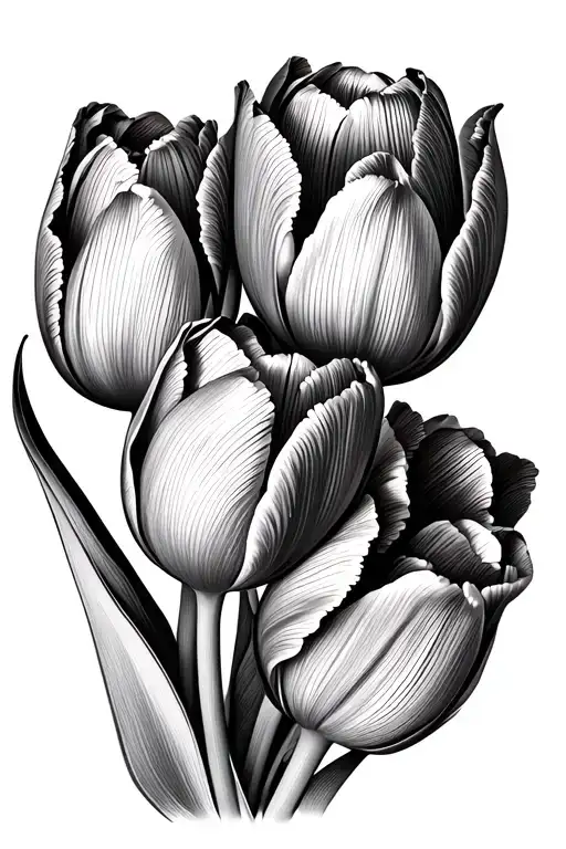 You can make me a bouquet of 10 cms tulips in black and white, which are only the bottomless flowers tattoo design idea