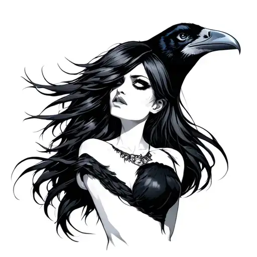 strong raven hair women eatting soul eater tattoo design idea
