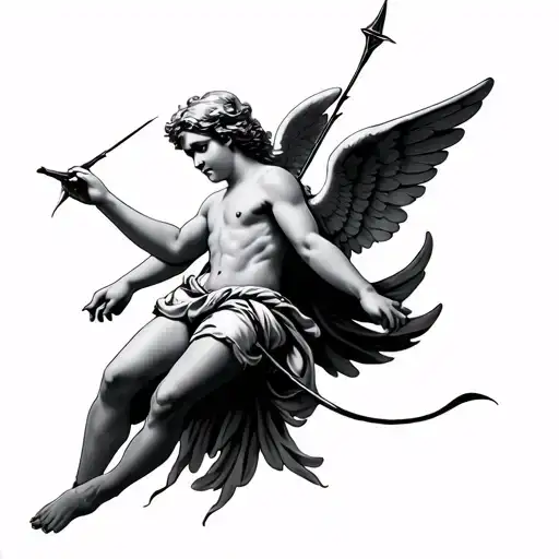 cupid shooting arrow tattoo design idea