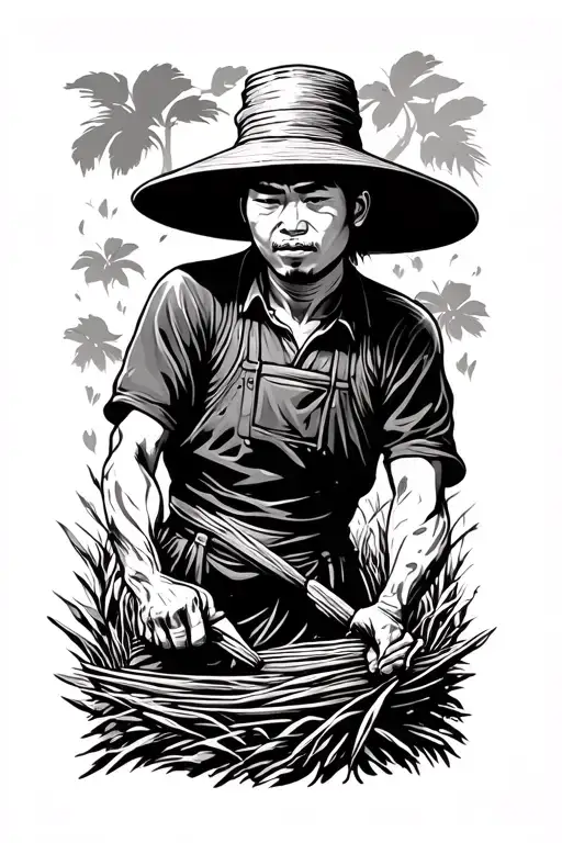 story of the Chinese farmer working in field tattoo design idea