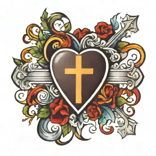 heart and cross and achor and christ tattoo design idea