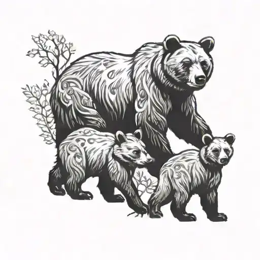 a bear and two cubs tattoo design idea