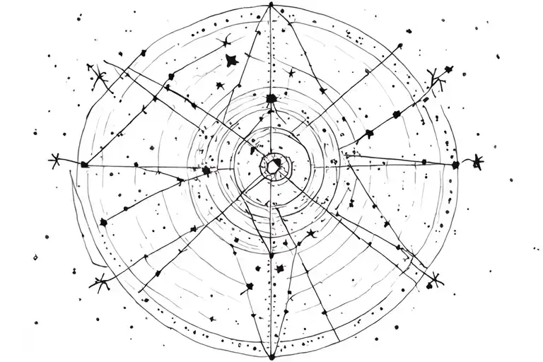 Tattoo on the collarbones depicting the lines of the constellations, turning into the lines of the printed plan tattoo design idea