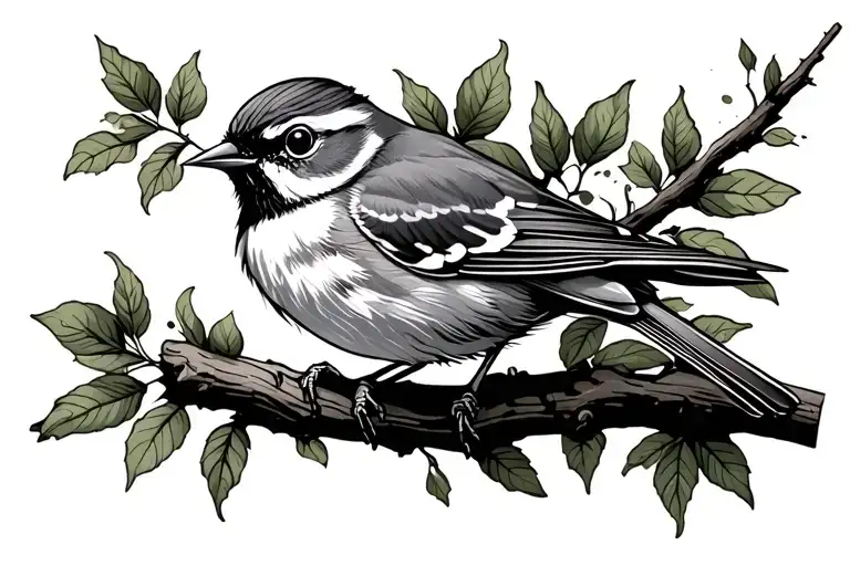 Myrtle Warbler sitting on a branch tattoo design idea