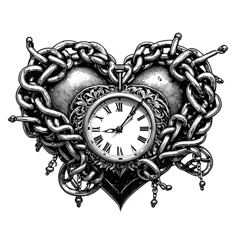 "Mélanie" clock Coeur chain tattoo design idea