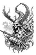 Gothic heaven and hell war tattoo design idea