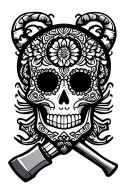mexican sugar skull with a scorpion and hammer tattoo design idea