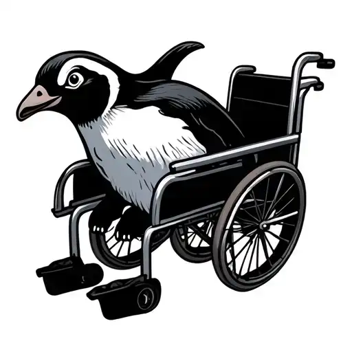 penguin behind a wheelchair pushing it tattoo design idea