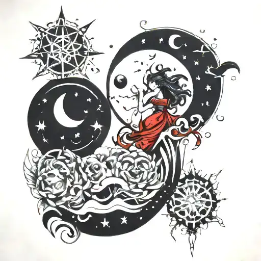 Spirit, rain fire, zodiac star moon, snow honor tattoo design idea