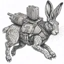 Hare in a bulletproof vest and fpv drone tattoo design idea