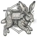 Hare in a bulletproof vest and fpv drone tattoo design idea