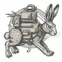 Hare in a bulletproof vest and fpv drone tattoo design idea