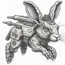 Hare in a bulletproof vest and fpv drone tattoo design idea