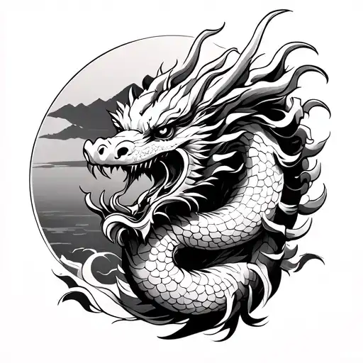 korean temple and dragon tattoo design idea