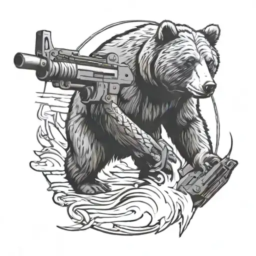 bear holding machine gun tattoo design idea